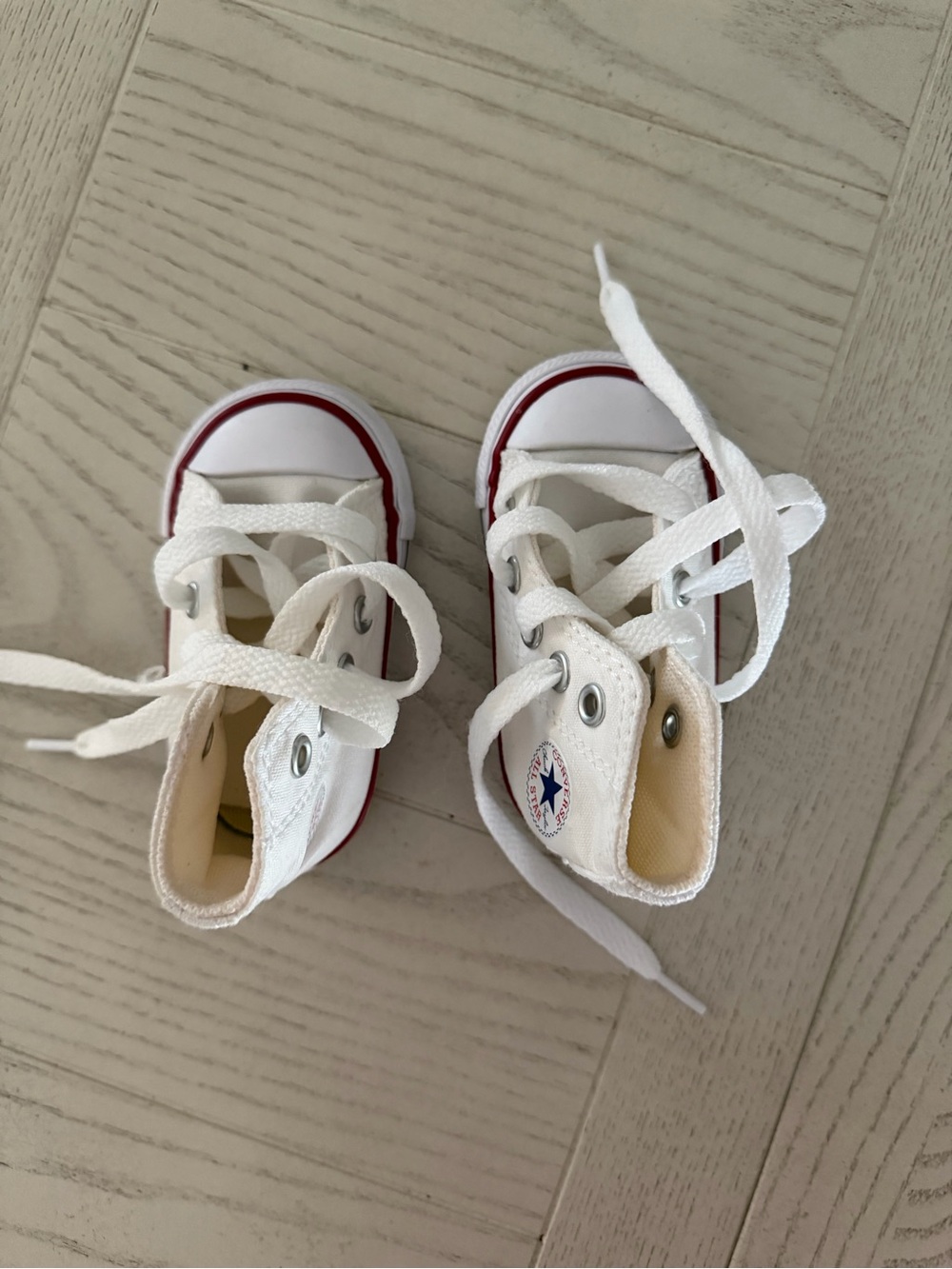 Converse White High-Top Baby Sneakers with Red Trim